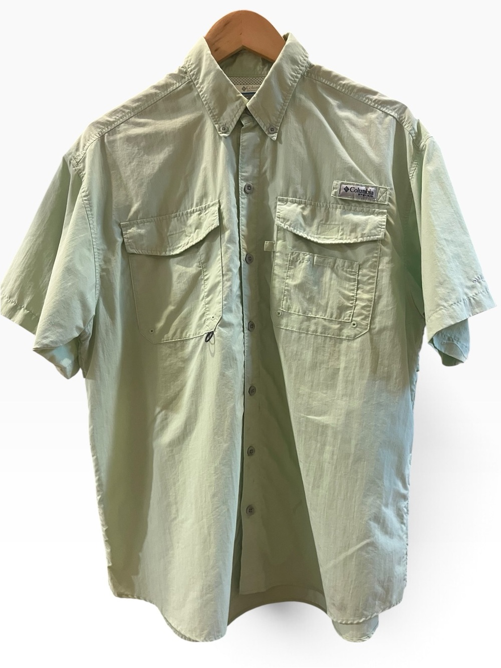 🖤 Columbia PFG Mint Green Short Sleeve Fishing Shirt Men’s Medium